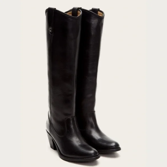 Frye Jackie Button Tall Black Leather Heeled Boot - Picture 7 of 7